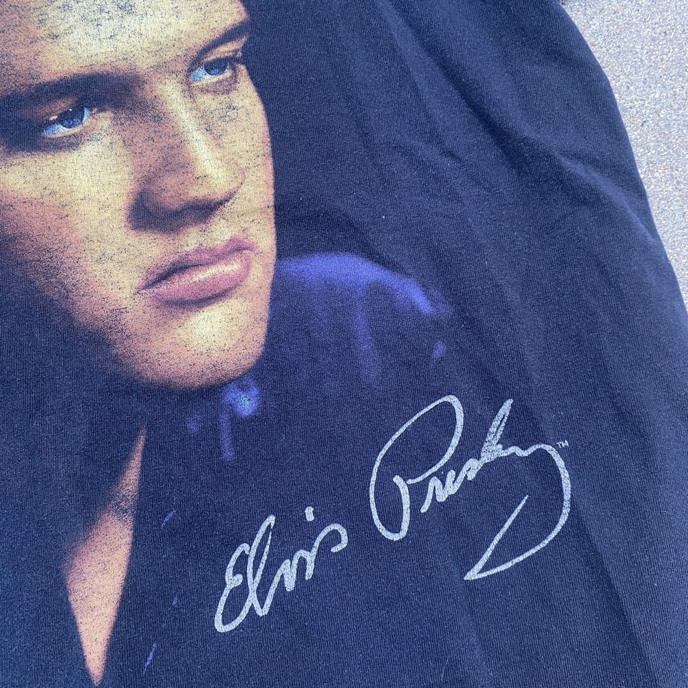 Vintage Elvis Presley Tee Shirt Rap Style Graceland M/L Distressed Black - Picture 3 of 7
